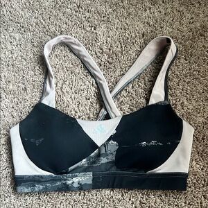 Adidas Black and Gray Sports Bra Moisture-Wicking Design